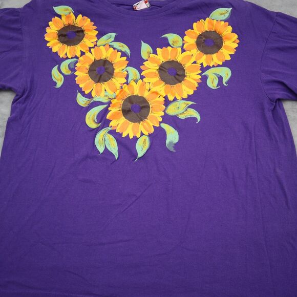 Moda Bazaar Shirt Womens One Size Purple Floral Round Neck Short Sleeve Tee - Picture 10 of 16